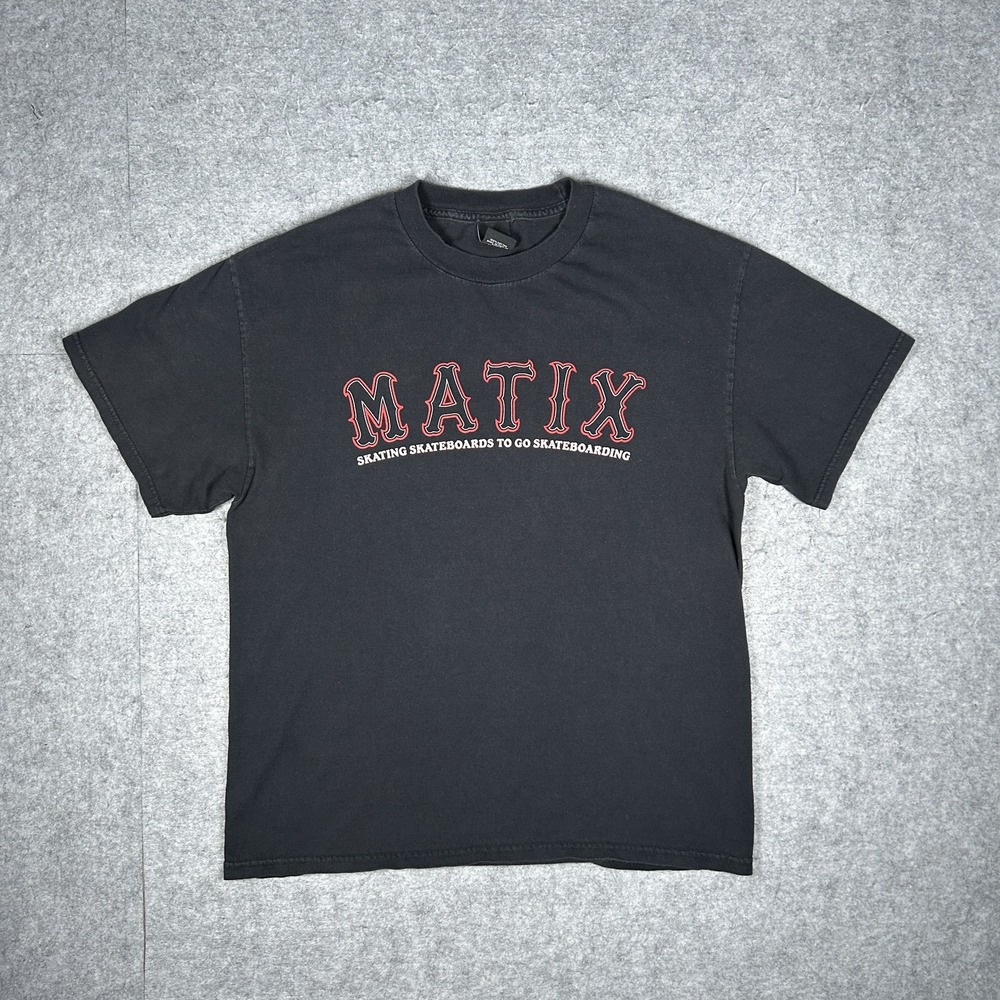 Vintage Matix T-Shirt Mens LARGE Black Y2K Skate Tee Faded Graphic Streetwear